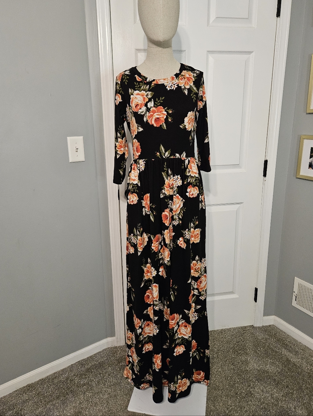 Filly Flair Black Maxi Dress with Rose Floral Print